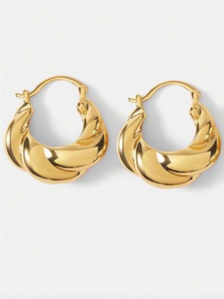 New! 18k Gold Plated French Twist Hoop Earrings (1007) Nwot